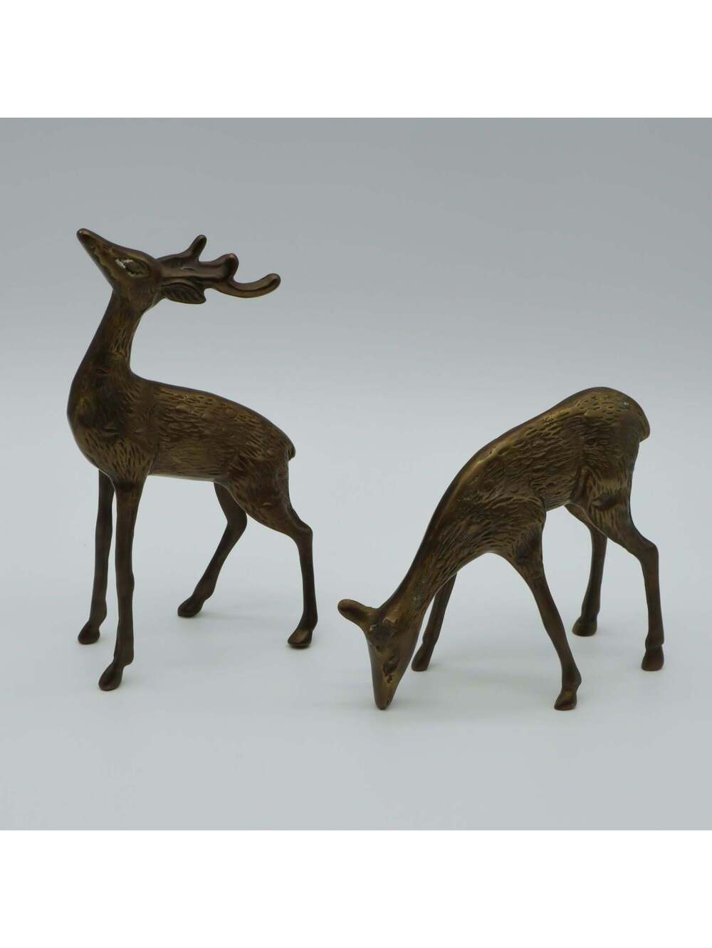 Brass Deer Figurines Vintage Mid Century Set of 2 - Buck is 6.5" Tall